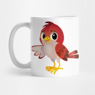 little red bird points its wing at the object Mug